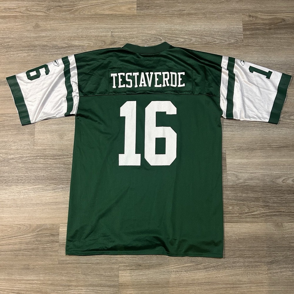 VINTAGE REEBOK NFL NEW YORK JETS GREEN WHITE #16 TESTAVERDE MENS XL